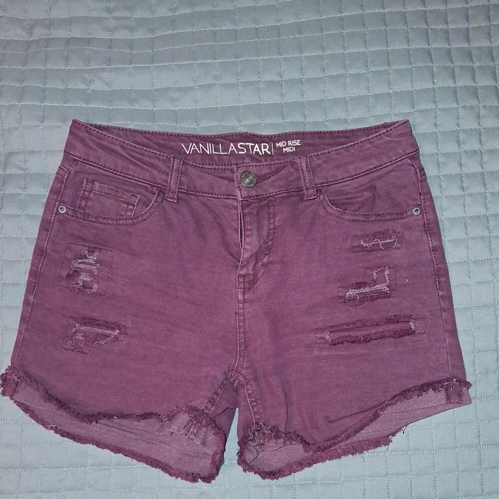 Vanilla Star Plum Purple Distressed Denim Shorts - Size 7